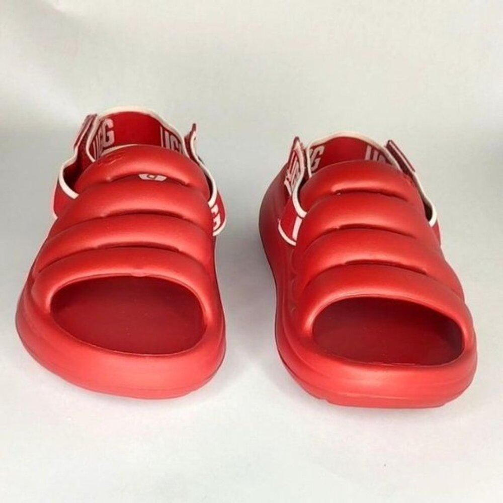 UGG Sport Yeah Sandals 9 Samba Red Slides logo Print Backstrap Resort Beach - Picture 4 of 10